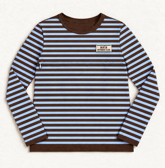 T-shirt d’allaitement | Haut de pyjama MAÏA rayé 🩵 PRÉCOMMANDE